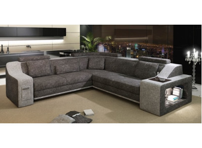Corner sofa leather textile sofa with USB upholstery living landscape L set seat Isching