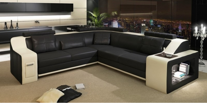 Corner sofa leather textile sofa with USB upholstery living landscape L set seat Isching