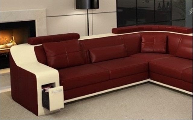 Corner sofa leather textile sofa with USB upholstery living landscape L set seat Isching