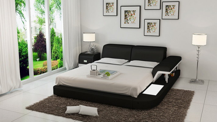 Design Bed XXL Big Leather Hotel Upholstered 180x200 Multifunction Shelf USB