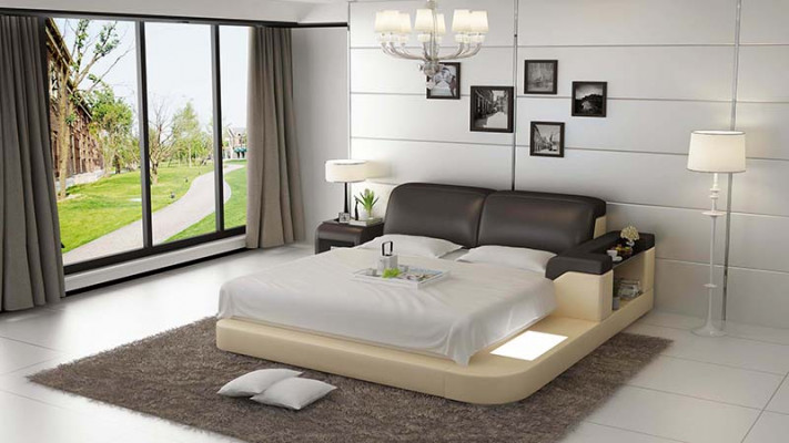Design Bed XXL Big Beds Leather Upholstery Hotel 200x200cm Multifunction Shelf USB