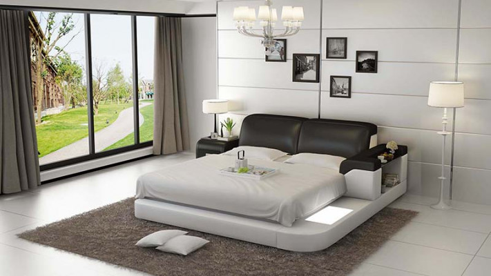Design Bed XXL Big Beds Leather Upholstery Hotel 200x200cm Multifunction Shelf USB