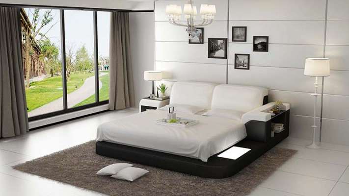 Design Bed XXL Big Beds Leather Upholstery Hotel 200x200cm Multifunction Shelf USB
