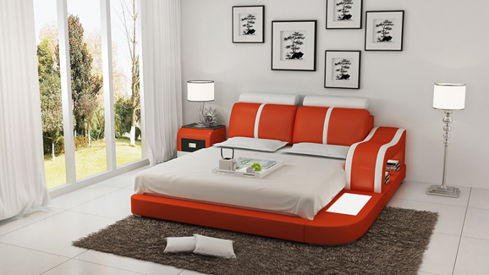 Design bed XXL big beds leather hotel upholstery 180x200 multifunction shelf USB
