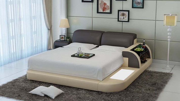 Design Bed XXL Big Beds Leather Hotel Upholstered 180x200 Multifunction Shelf USB