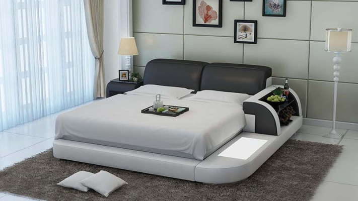 Design Bed XXL Big Beds Leather Hotel Upholstered 180x200 Multifunction Shelf USB
