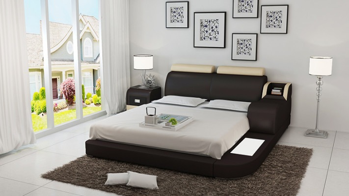 Design Bed XXL Big Beds Leather Hotel Upholstery 160x200cm Multifunction Shelf USB