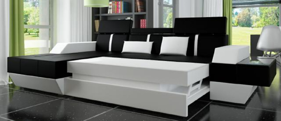 Leather sofa, living landscape, couch, sofa, corner sofa, USB, leather upholstery, custom-made.