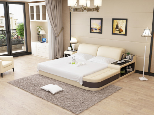 Design upholstered double bed modern bedroom beds 200x210cm + USB & shelf