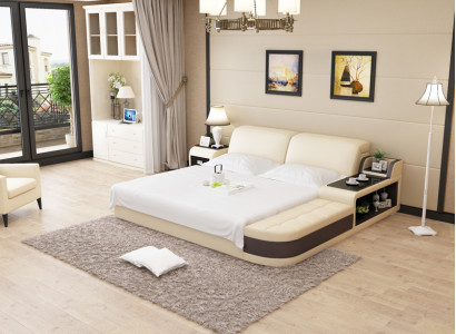 Design upholstered double bed modern bedroom beds 200x210cm + USB & shelf