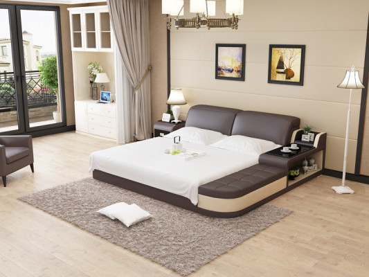 Design upholstered double bed modern bedroom beds 200x210cm + USB & shelf
