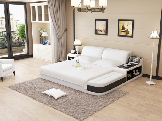 Design upholstered double bed modern bedroom beds 200x210cm + USB & shelf