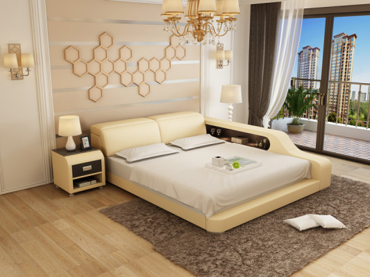 Design upholstered double bed modern beds bedroom 200x210cm with USB & shelf