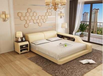 Design upholstered double bed modern beds bedroom 200x210cm with USB & shelf