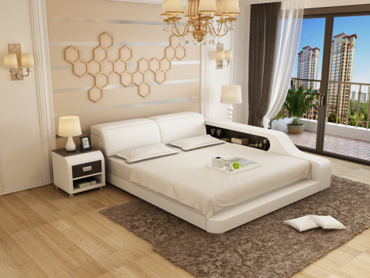 Design upholstered double bed modern beds bedroom 200x210cm with USB & shelf