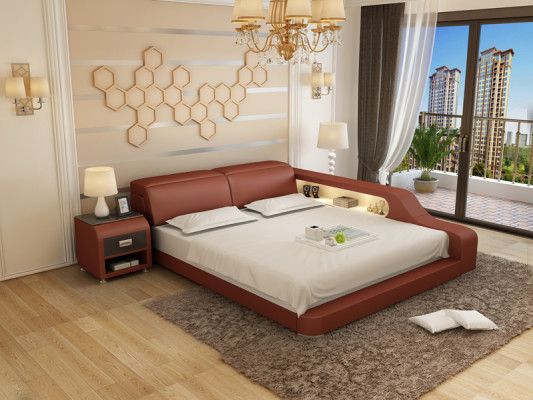 Design upholstered double bed modern beds bedroom 200x210cm with USB & shelf