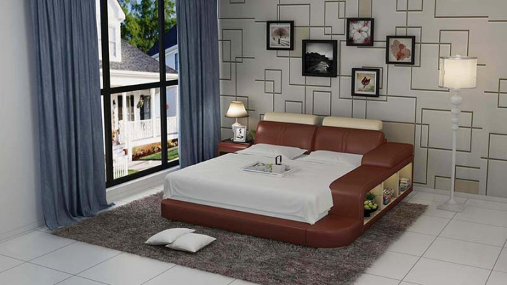 Design upholstered double bed, modern beds bedroom with USB & shelf 180x200cm