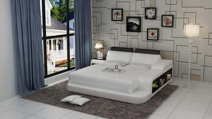 Design upholstered double bed, modern beds bedroom with USB & shelf 180x200cm