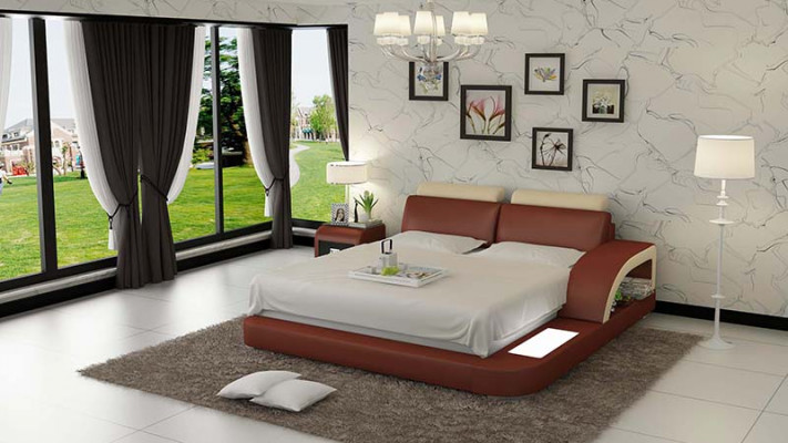 Design upholstered double bed modern beds bedroom with USB & shelf 160x200cm