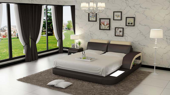 Design upholstered double bed modern beds bedroom with USB & shelf 160x200cm