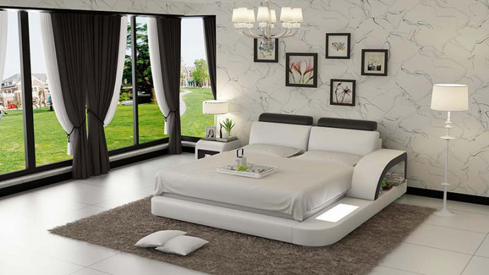 Design upholstered double bed modern beds bedroom with USB & shelf 160x200cm