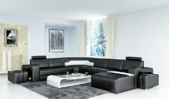 Living landscape couch upholstery corner suite designer leather sofa big sofa USB new