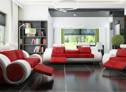 Sofa Set Upholstered Sofa Couch Leather Set Living Landscape 3+2+1 Textile BER