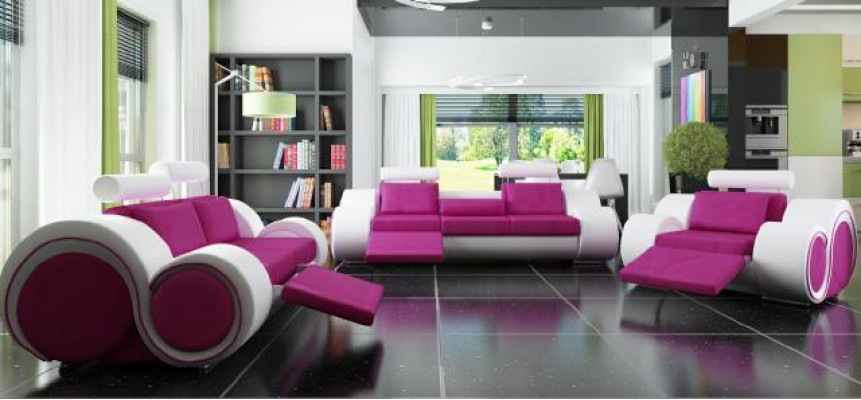 Sofa Set Upholstered Sofa Couch Leather Set Living Landscape 3+2+1 Textile BER