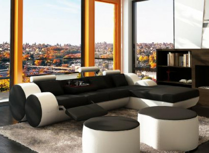 Designer leather sofa set, leather corner sofa, living room landscape, leather couch