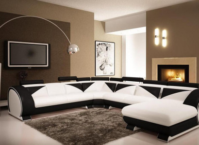 Leather U-Shape Sofa with USB Corner Sofa Upholstered Sofa Leather Couch Seating Corner Set Angle