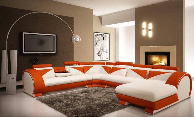 Leather U-Shape Sofa with USB Corner Sofa Upholstered Sofa Leather Couch Seating Corner Set Angle
