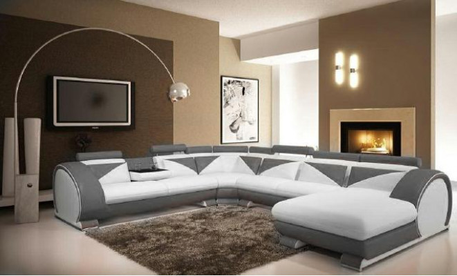 Leather U-Shape Sofa with USB Corner Sofa Upholstered Sofa Leather Couch Seating Corner Set Angle