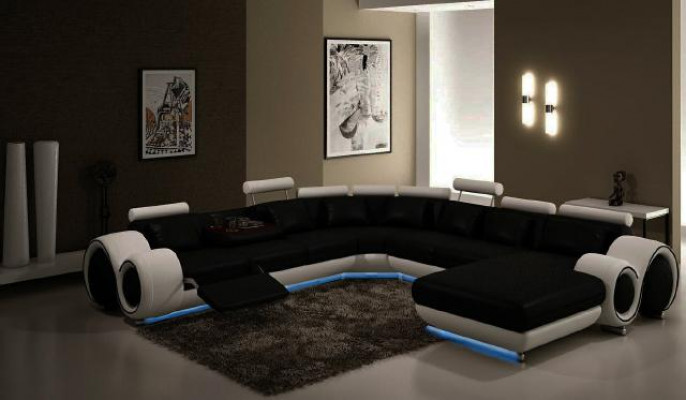 Leather Sofa with USB Couch XXL Living Landscape Leather Couch Big Sofa Corner Sofa