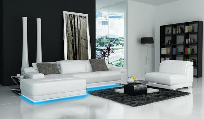 Living room landscape, upholstered corner, corner sofa, couch suite, landscape, leather, new / 2711B