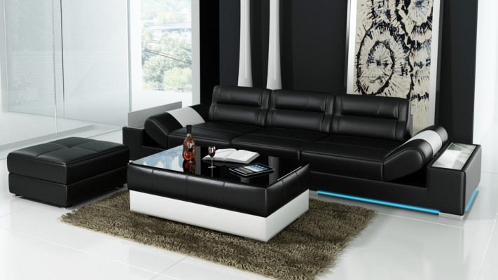 XXL Big Sofa Lounge Club 3+3 Seater Multifunction Couch Leather Couch + USB + LED