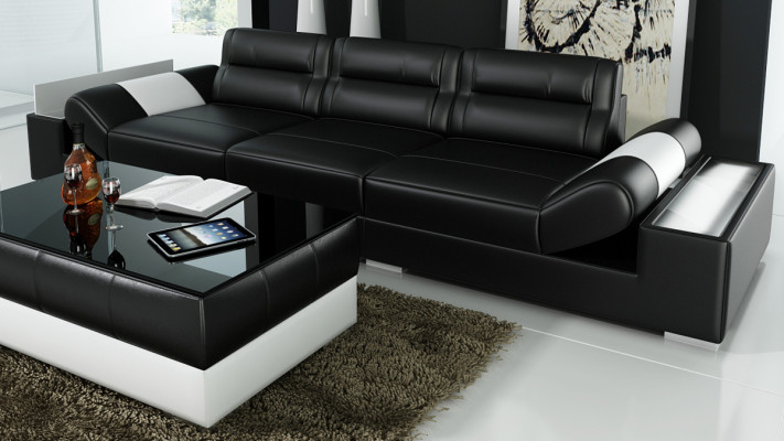XXL Big Sofa Lounge Club 3+3 Seater Multifunction Couch Leather Couch + USB + LED