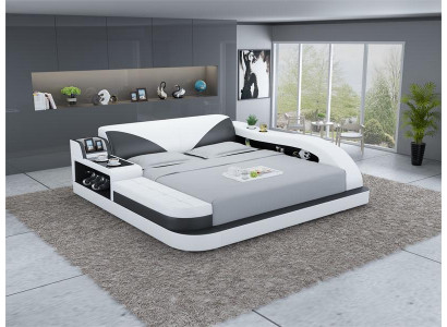 Multifunctional Bed Luxury Design Leather Beds Double Storage Shelf 180x200