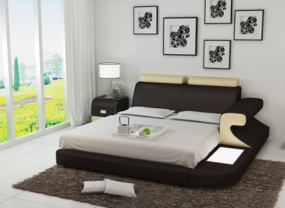 Design upholstered double bed modern beds bedroom with USB & shelf 180x200cm