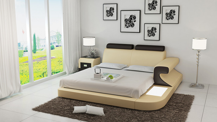 Design upholstered double bed modern beds bedroom with USB & shelf 180x200cm