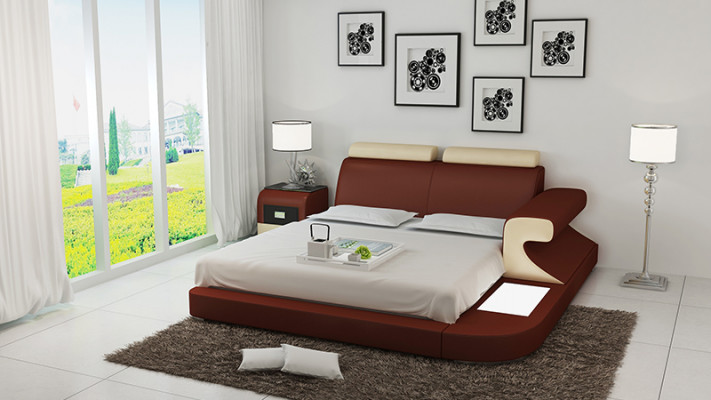 Design upholstered double bed modern beds bedroom with USB & shelf 180x200cm