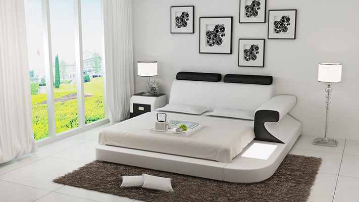 Design upholstered double bed modern beds bedroom with USB & shelf 180x200cm