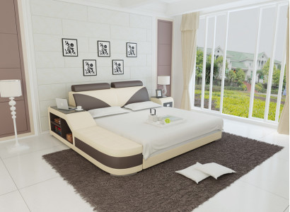 Design upholstered double bed modern bedroom beds 140x200cm + USB & shelf