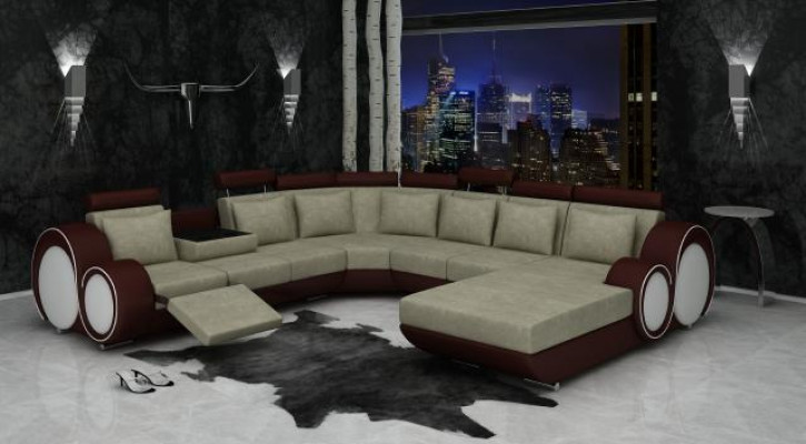 Textile Sofa with USB XXL Living Landscape Fabric Couch Big Sofa Upholstered Corner Sofa New