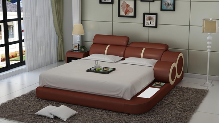 Design bed XXL big beds leather upholstery hotel 160x200cm multifunctional shelf USB