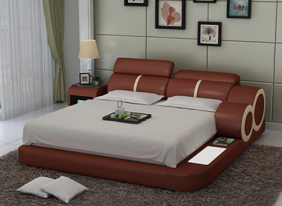 Design bed XXL big beds leather upholstery hotel 160x200cm multifunctional shelf USB