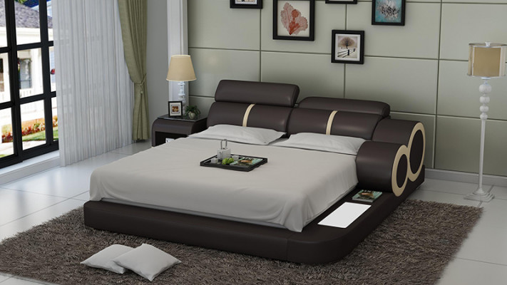 Design bed XXL big beds leather upholstery hotel 160x200cm multifunctional shelf USB