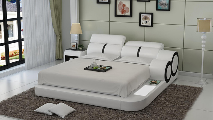 Design bed XXL big beds leather upholstery hotel 160x200cm multifunctional shelf USB