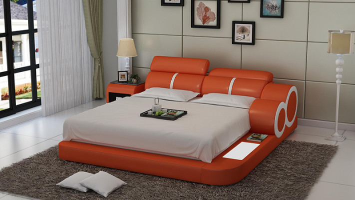 Design bed XXL big beds leather upholstery hotel 160x200cm multifunctional shelf USB