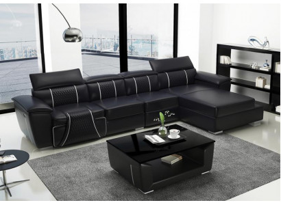 Sectional L-shaped sofa couch design leather upholstery modern relax automatic new
