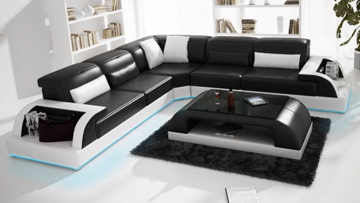 Leather sofa couch living landscape corner sofa corner modern decor suite design